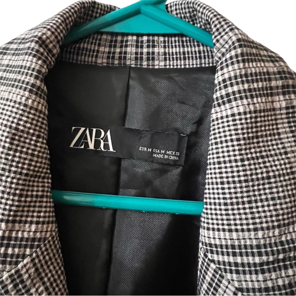 ZARA Women's Grey Check Blazer With Belt Double Breasted Jacket Size M - Picture 6 of 10